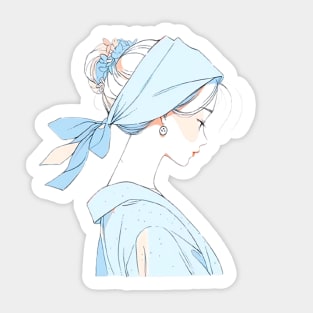 Minimalist line art pretty girl in blue Sticker